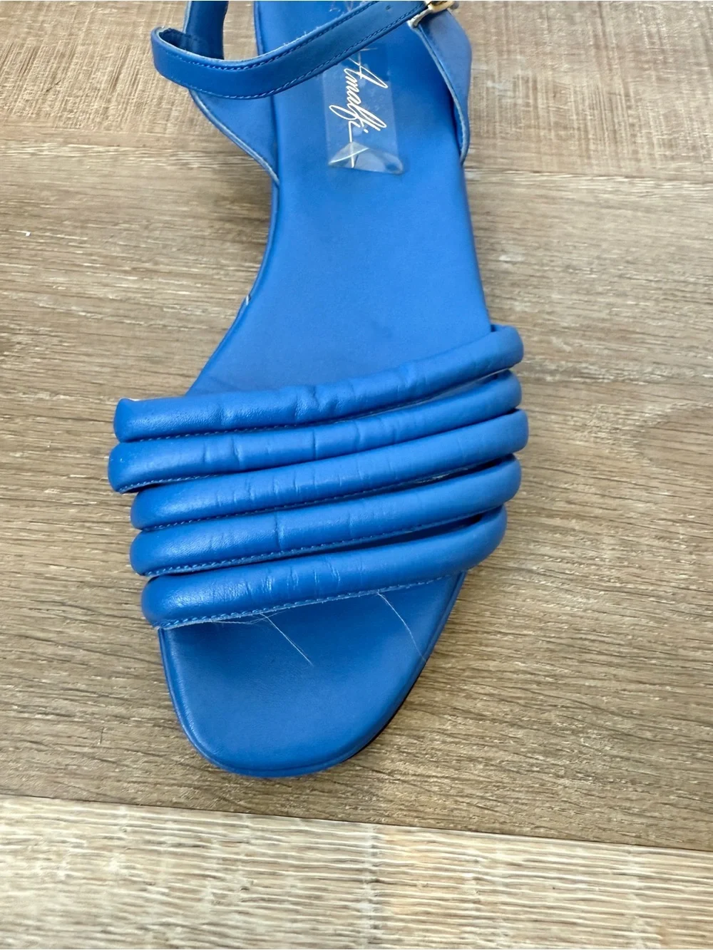 Amalfi Ava Size 7.5 Blue Leather Heeled Slingback Sandals